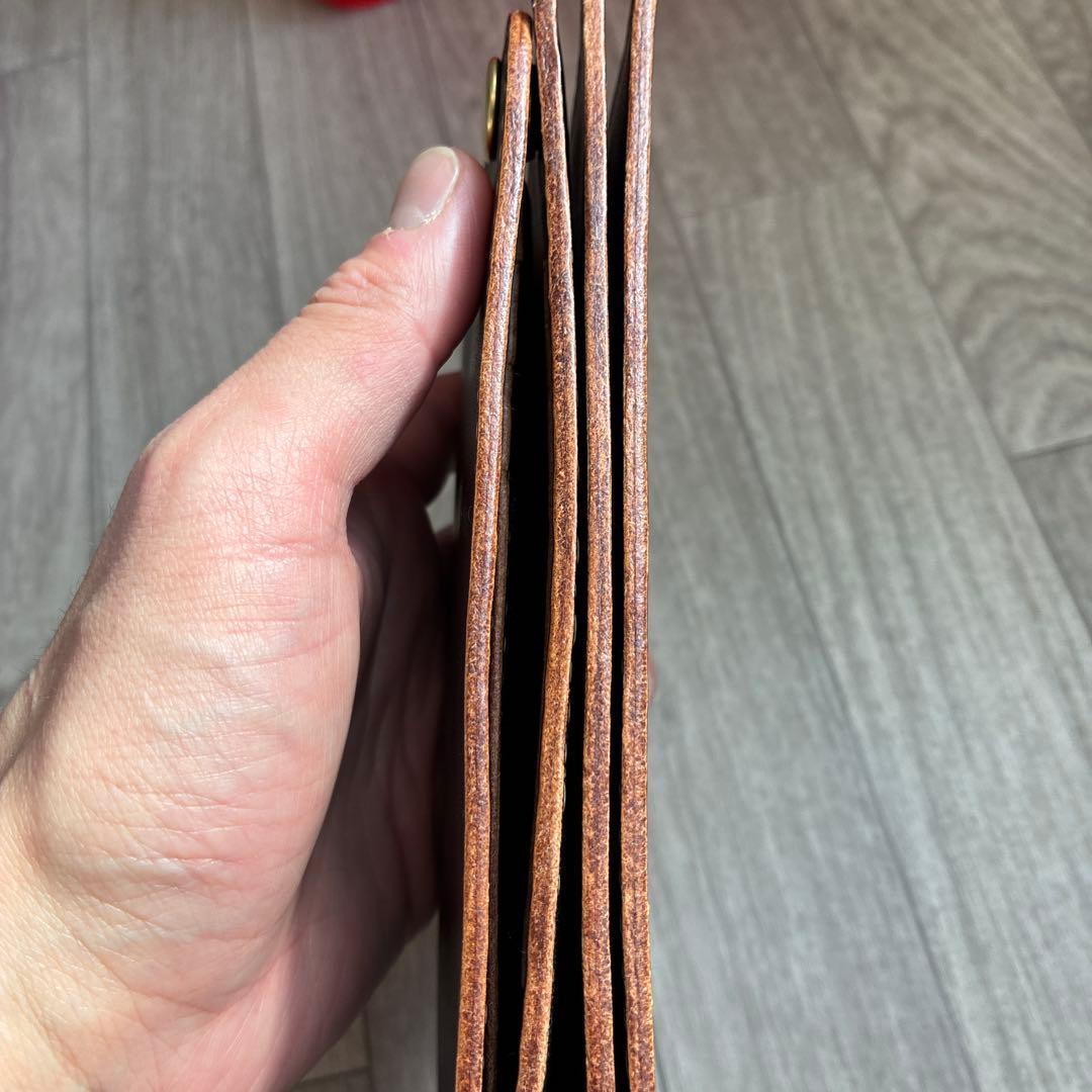 【茶芯ブラック】トラッカーウォレット　ロング　真鍮　三層