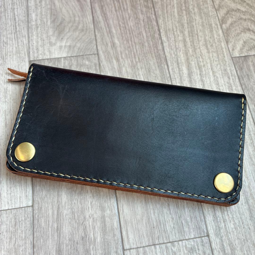 【茶芯ブラック】トラッカーウォレット　ロング　真鍮　三層