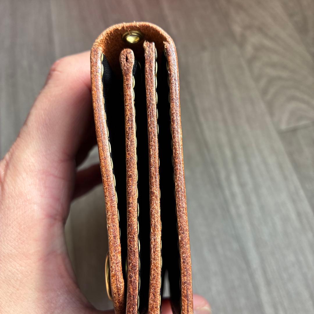 【茶芯ブラック】トラッカーウォレット　ロング　真鍮　三層