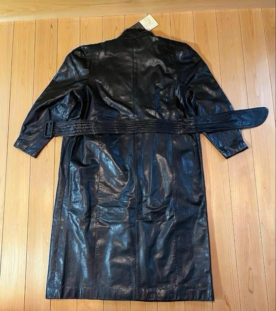 ミンク襟付 牛革スタンドカラー衿ロングコート（カーフレザー）