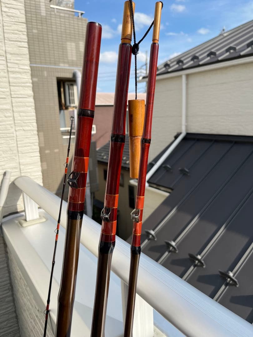 石鯛和竿　俊貞作　総巻総塗り竹竿　石鯛竿　美品