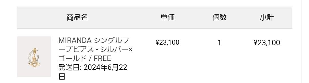 【Vivienne Westwood 】シングルフープピアス