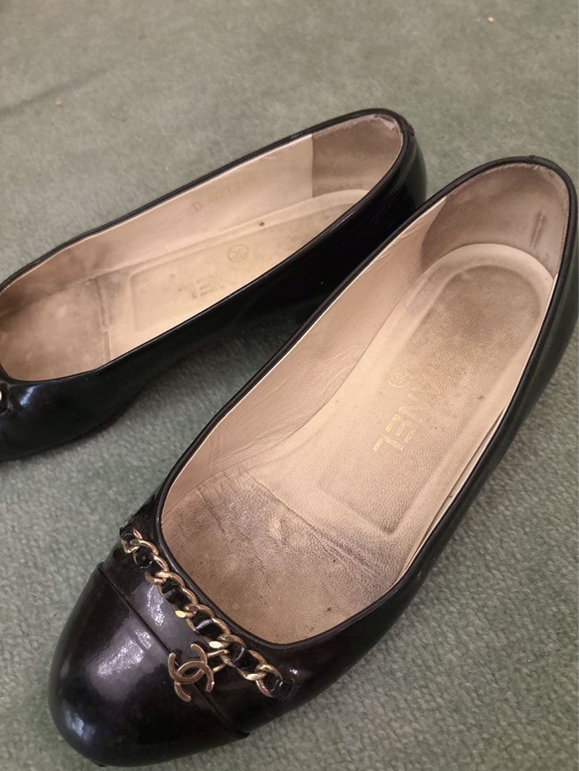 ♡本物♡シャネル♡CHANEL♡ブラックチェーンCCフラットシューズ36ハーフ