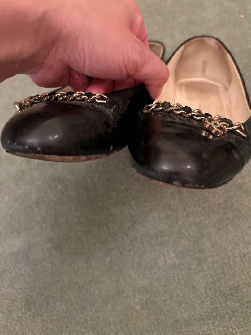 ♡本物♡シャネル♡CHANEL♡ブラックチェーンCCフラットシューズ36ハーフ