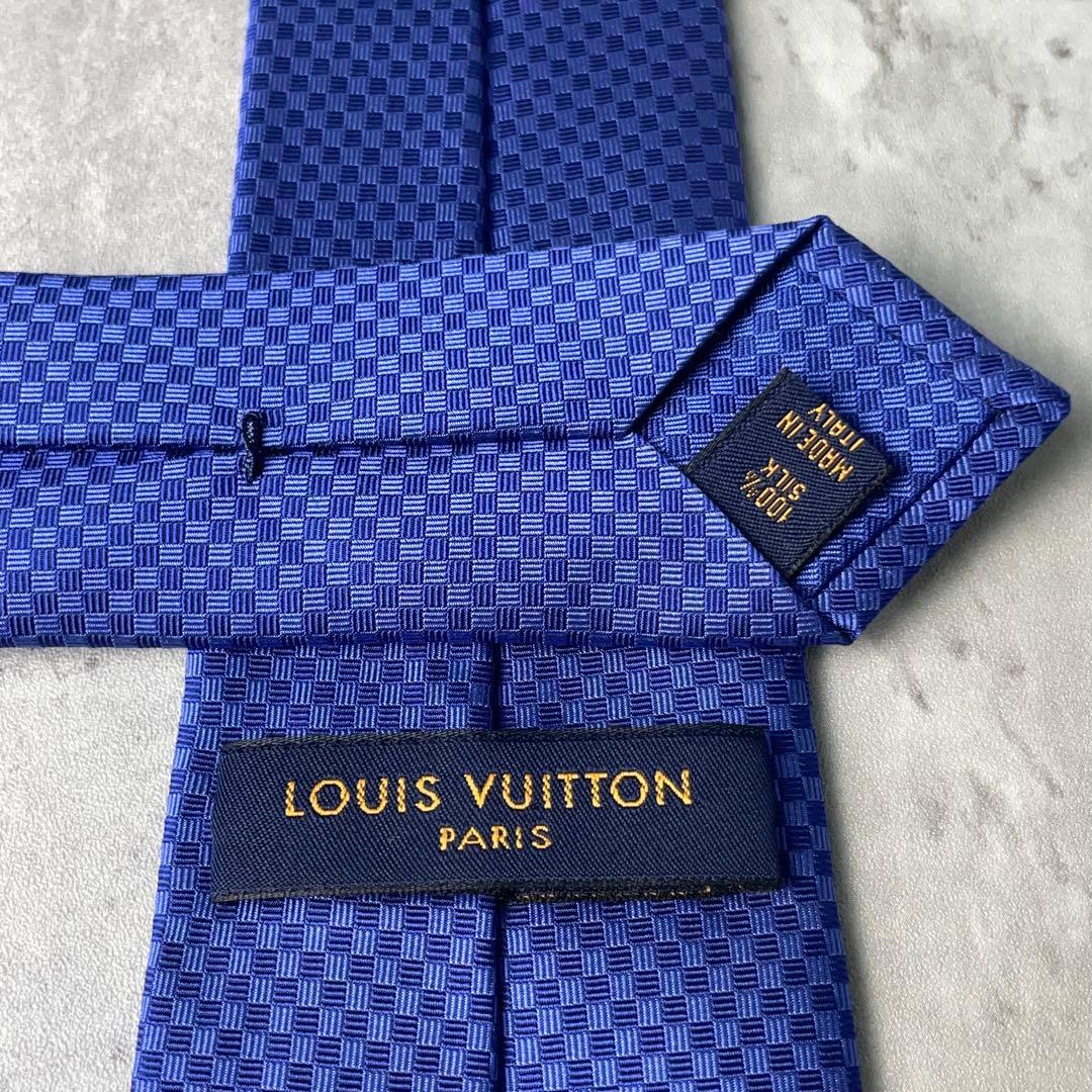 美品 LOUIS VUITTON マイクロダミエ LVロゴ ネクタイ ブルー 青