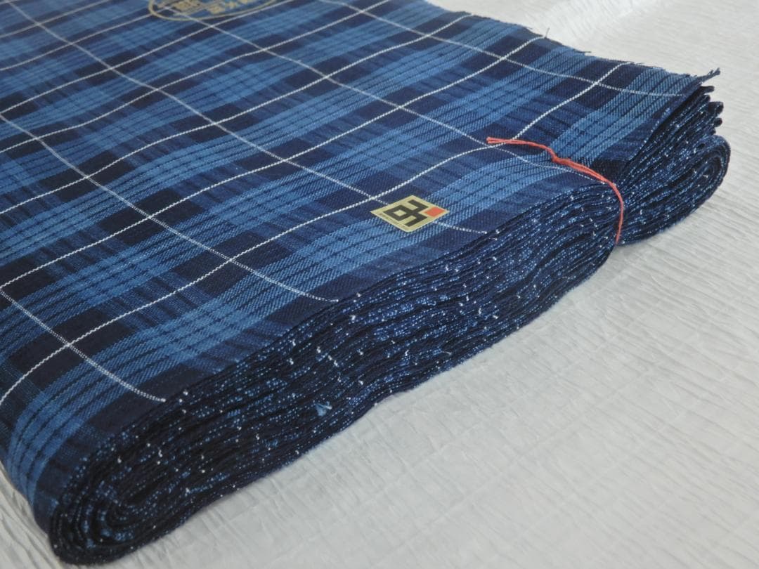 松阪木綿正藍染反物・格子織・入手困難色・12ｍ保証・ワイド巾・新品