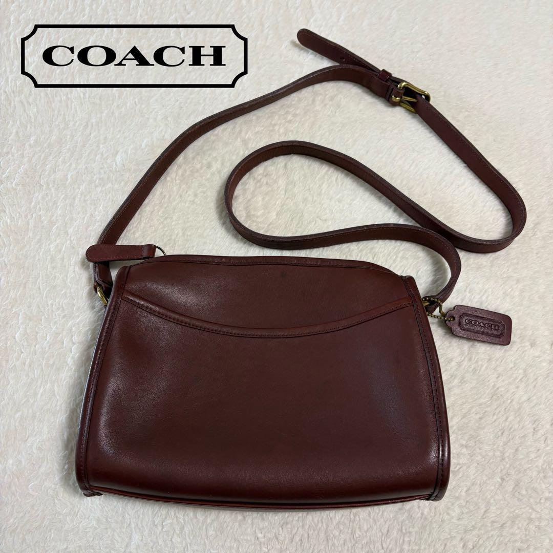 オールドCOACH グラブタンレザー ショルダーバッグ USA製 バーガンディー