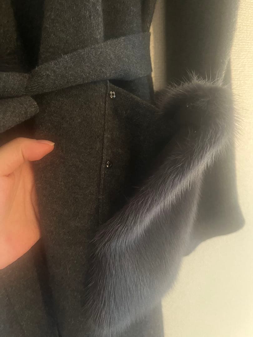 YVES SALOMON チャコールグレー ロングコート ベルト付き