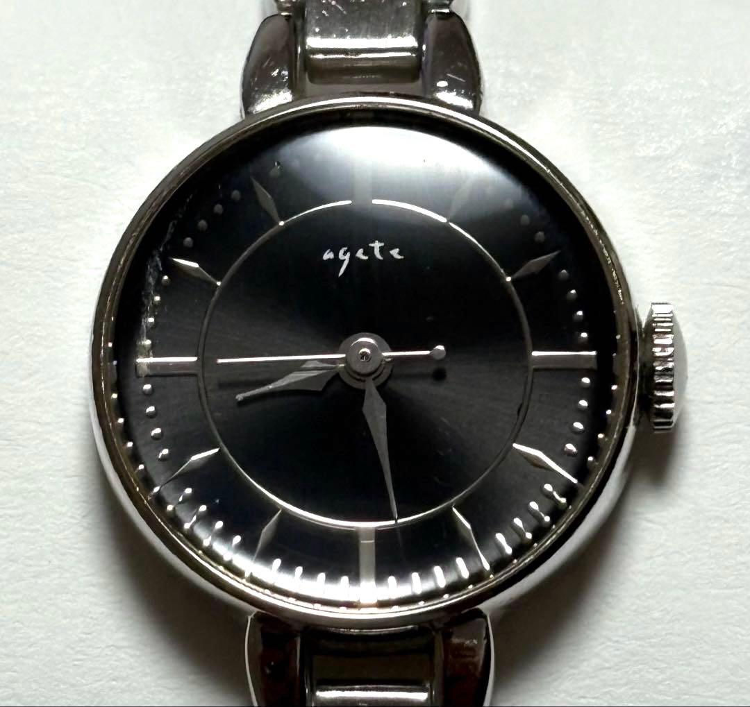 agete アガット腕時計　レディース　黒文字盤　金属ベルト　電池交換済み