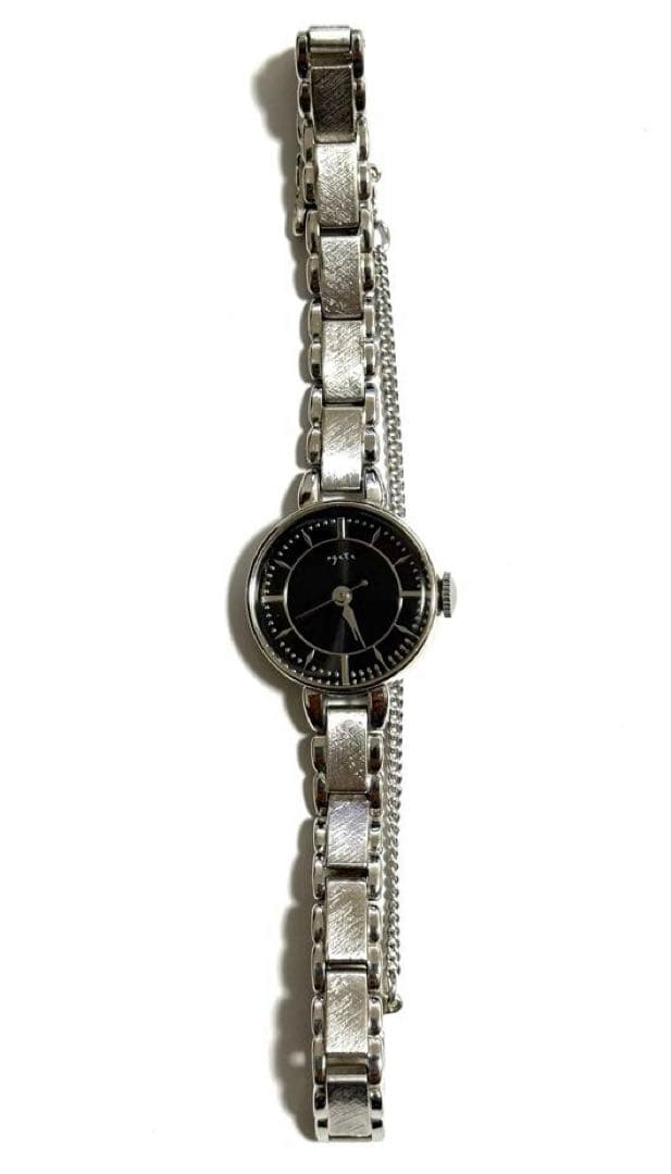 agete アガット腕時計　レディース　黒文字盤　金属ベルト　電池交換済み