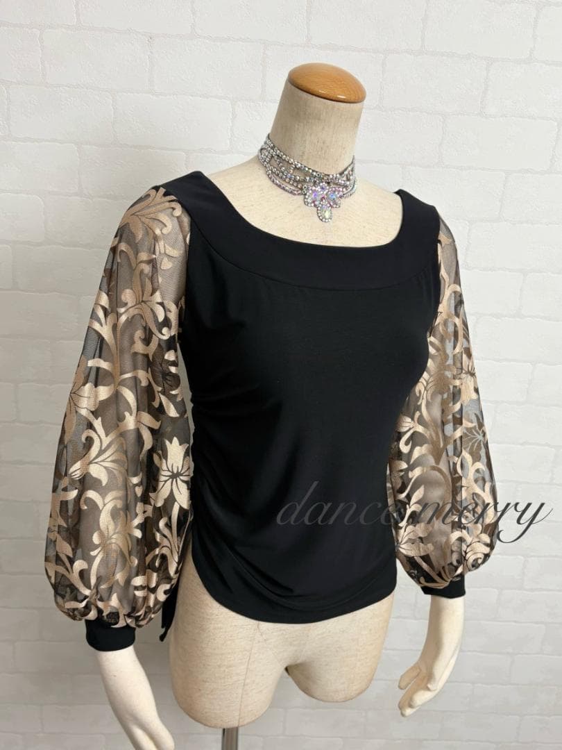 ＊新品　社交ダンス　ツーピース　黒　ベージュ　長袖　バルーン袖　パーティ2412