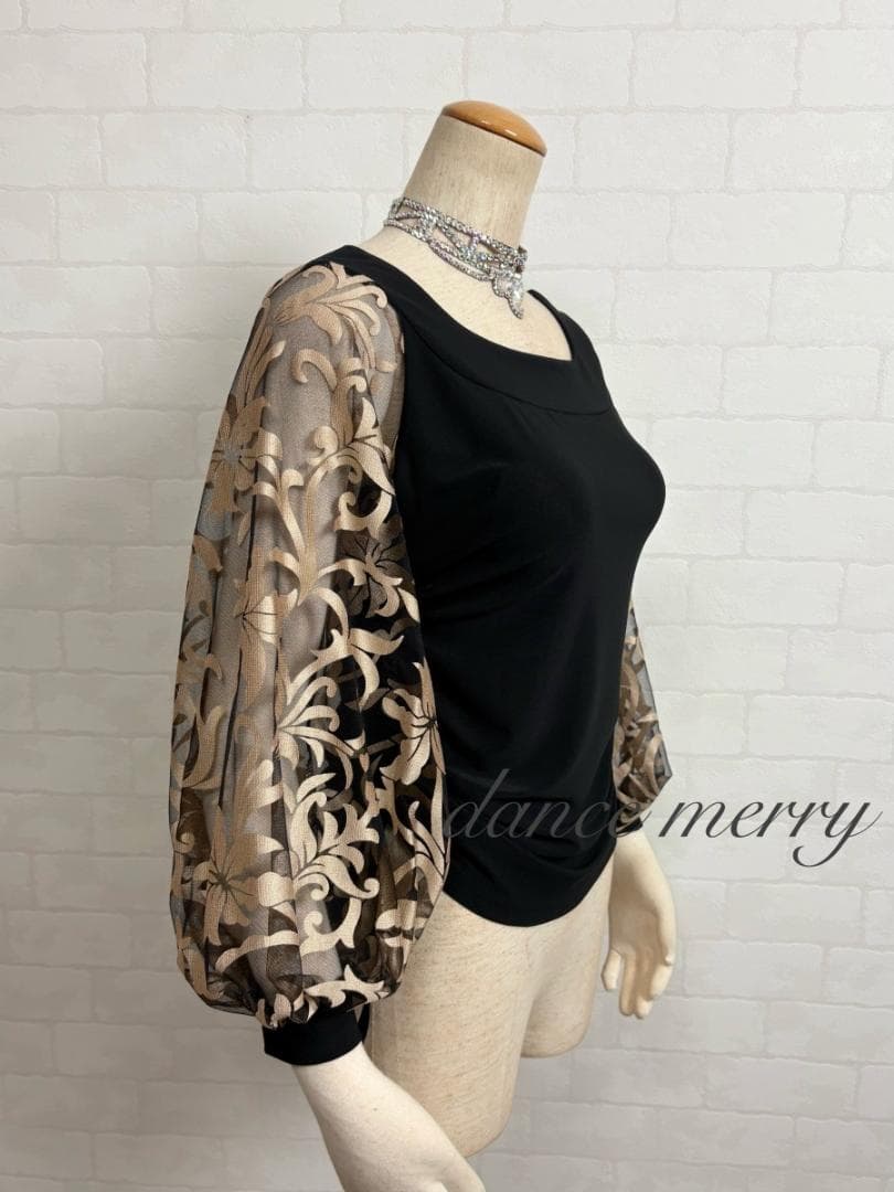 ＊新品　社交ダンス　ツーピース　黒　ベージュ　長袖　バルーン袖　パーティ2412