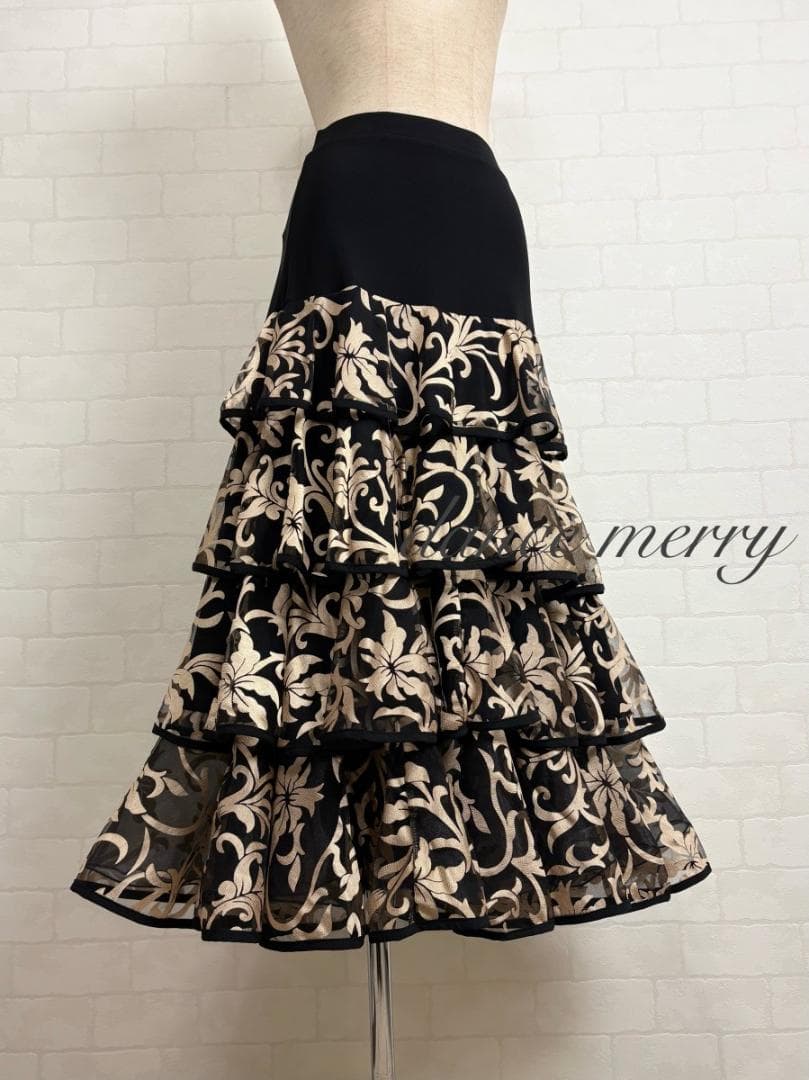 ＊新品　社交ダンス　ツーピース　黒　ベージュ　長袖　バルーン袖　パーティ2412