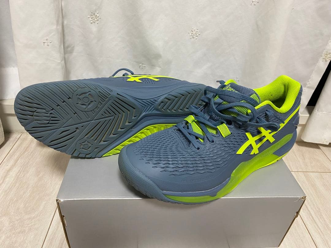 asics テニスシューズ グレー/ライム