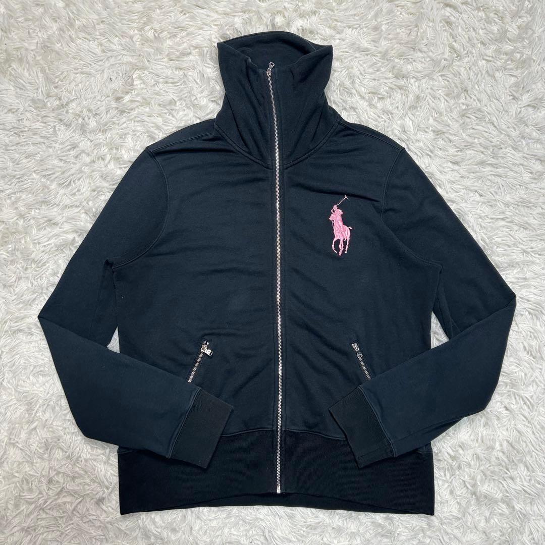 超希少 黒 ピンク ラルフローレン ジップアップ トレーナー ハイネック Y2K