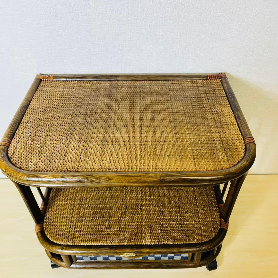 ラタン 籐家具 キャスター付き タイル 引き出し サイドテーブル サイドボード