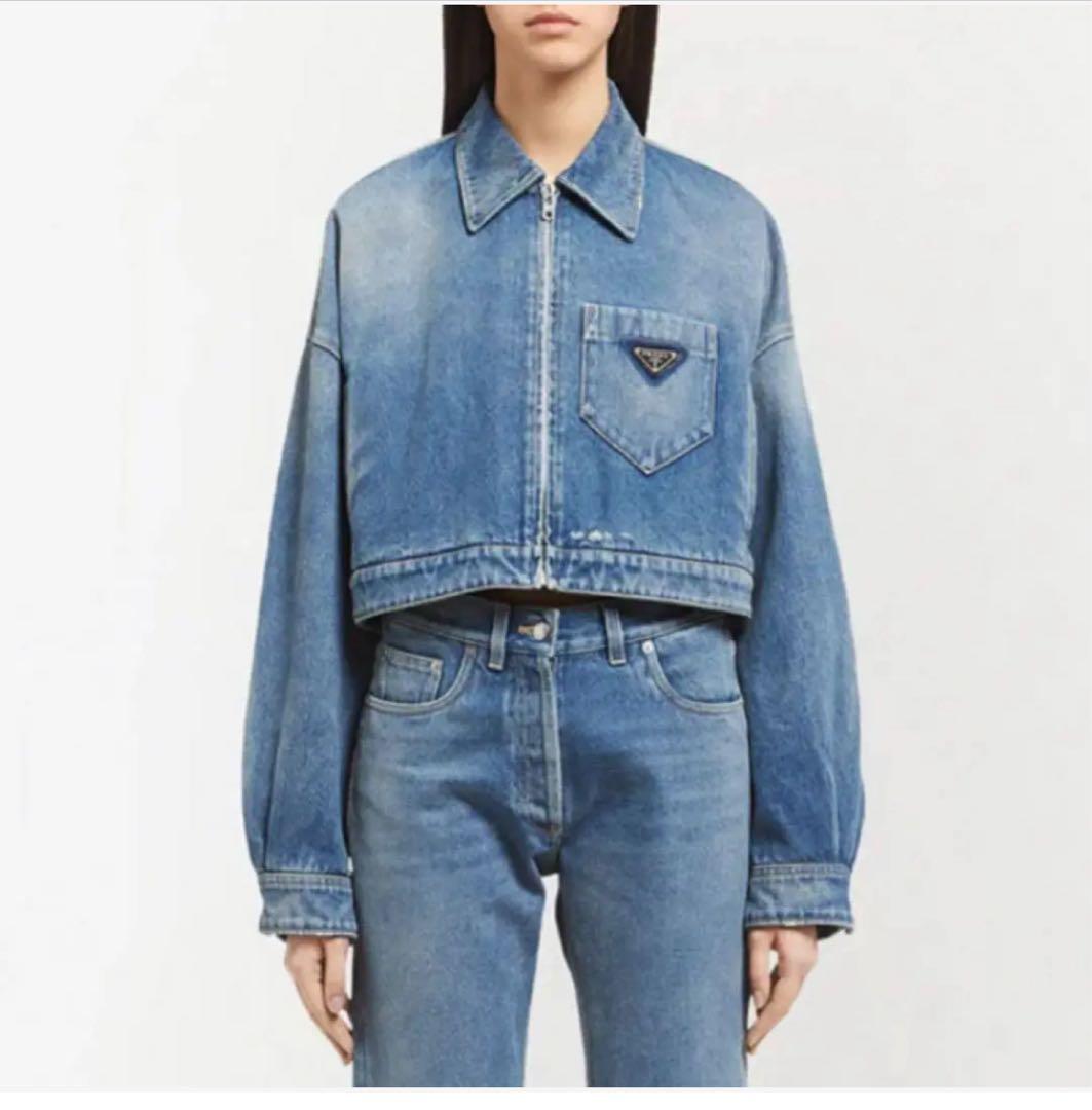 美品プラダダメージデニムクロップドジャケット36