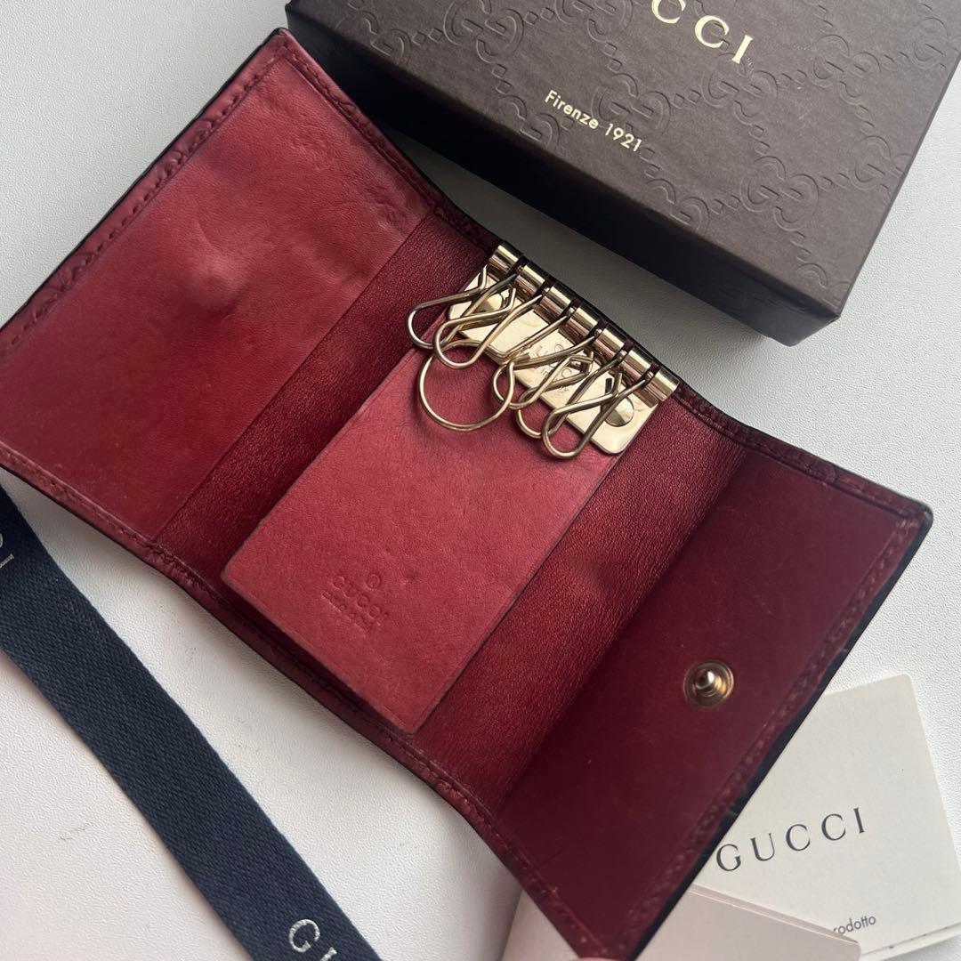 375 美品 GUCCI グッチ シマ キーケース ハート