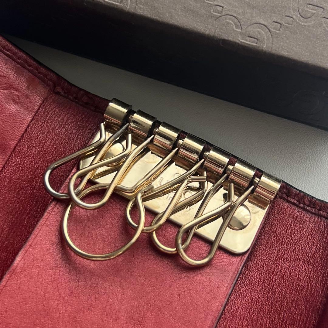 375 美品 GUCCI グッチ シマ キーケース ハート