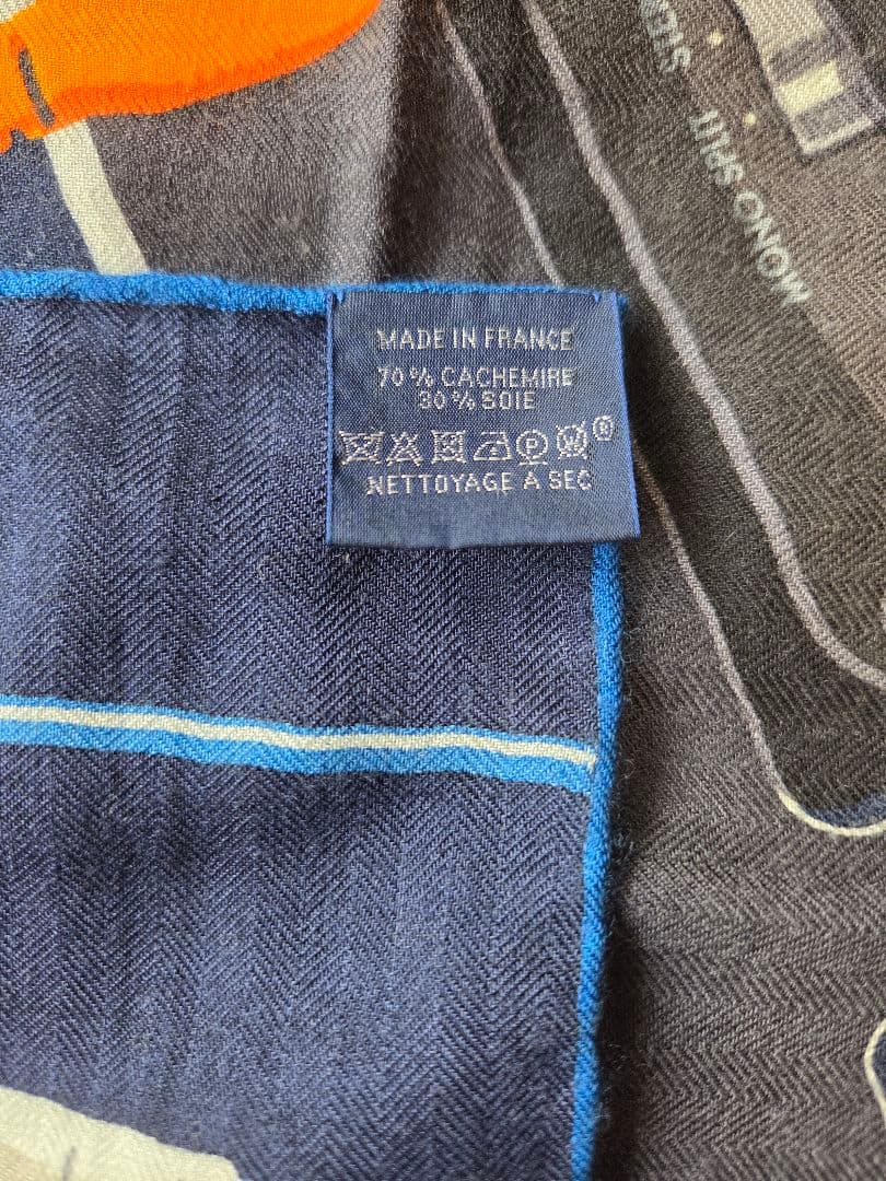 エルメス　CARRE H 100 カシミアシルク　LAST NIGHT　ネイビー