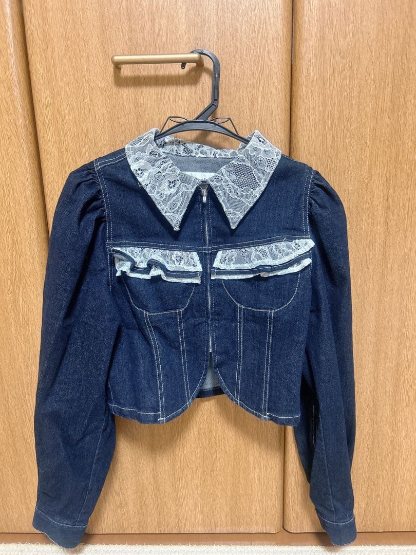 monepine レースドッキングデザインデニムジャケット