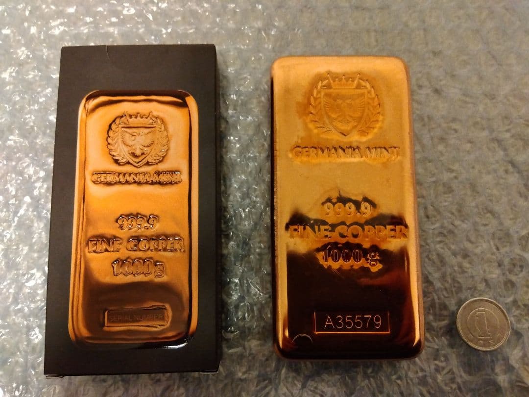 ポーランドゲルマニア純銅赤金 1キロ　キャストバー　ペーパーウエイト