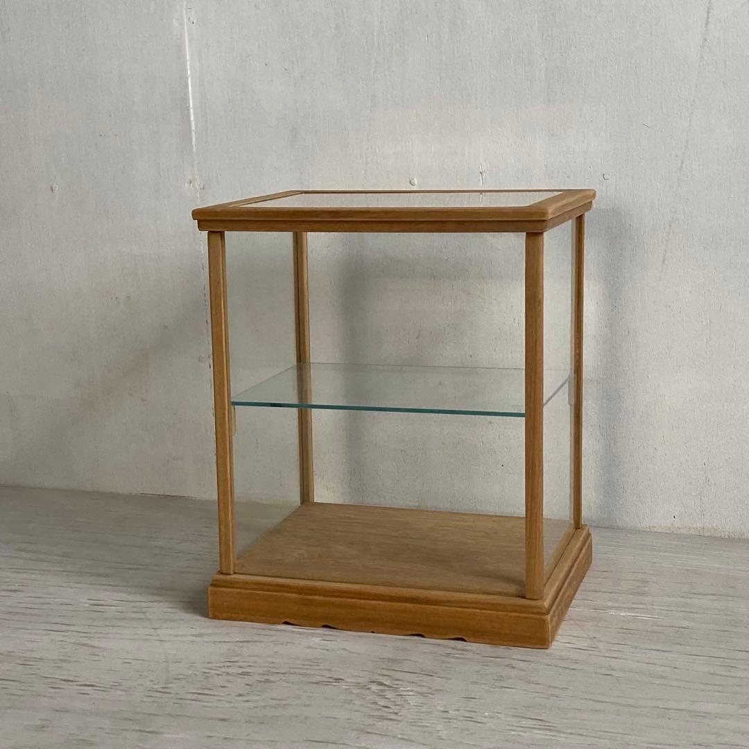 rin 古い木製 小振り ガラスケース 2段 卓上ショーケース 扉なし