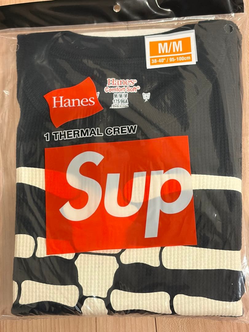 Supreme x Hanes Bones Thermal Crew M 黒