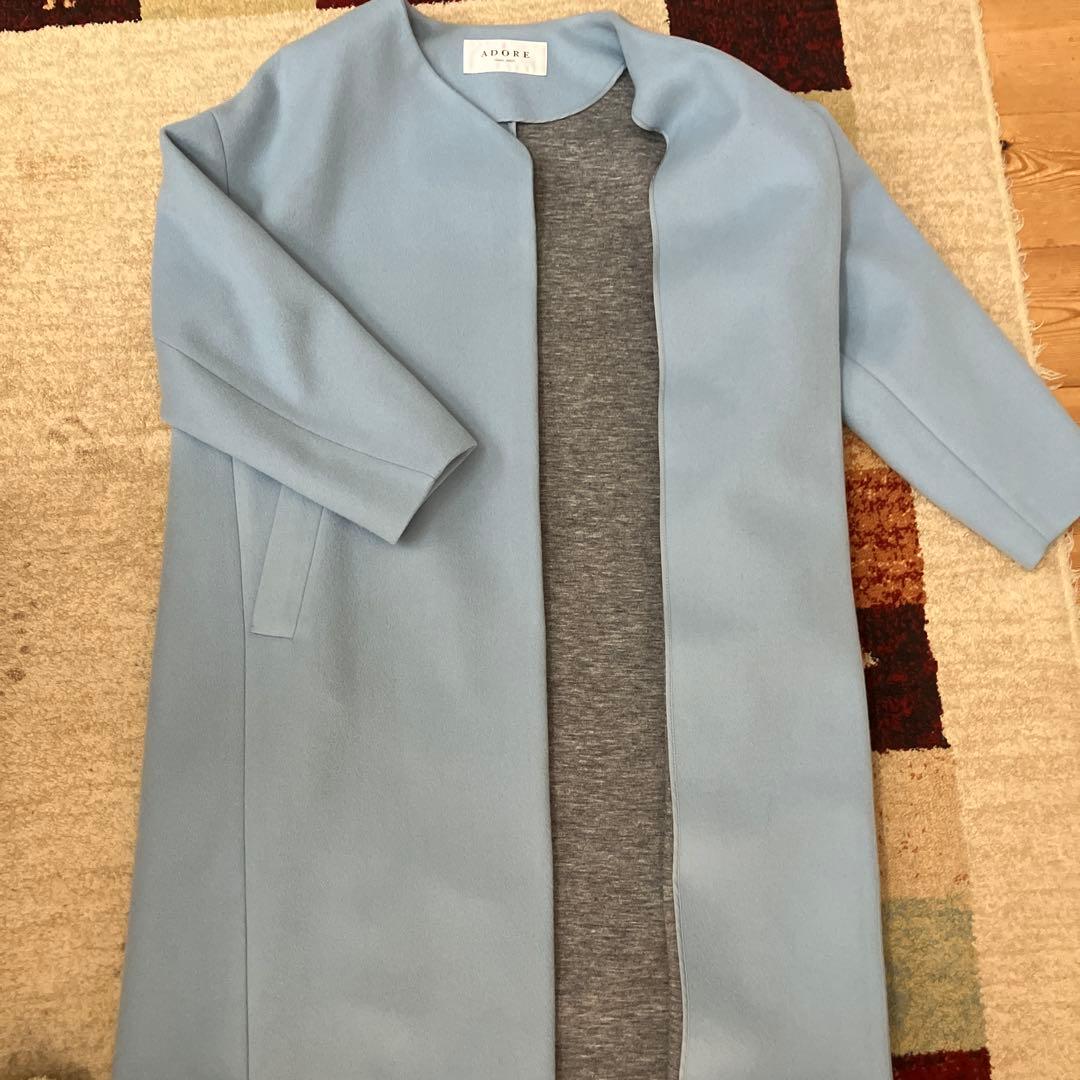 ADORE ライトブルー　チェスターコート　ロング　毛100 38