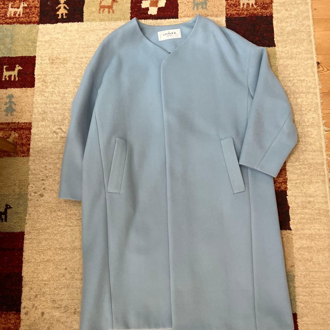 ADORE ライトブルー　チェスターコート　ロング　毛100 38
