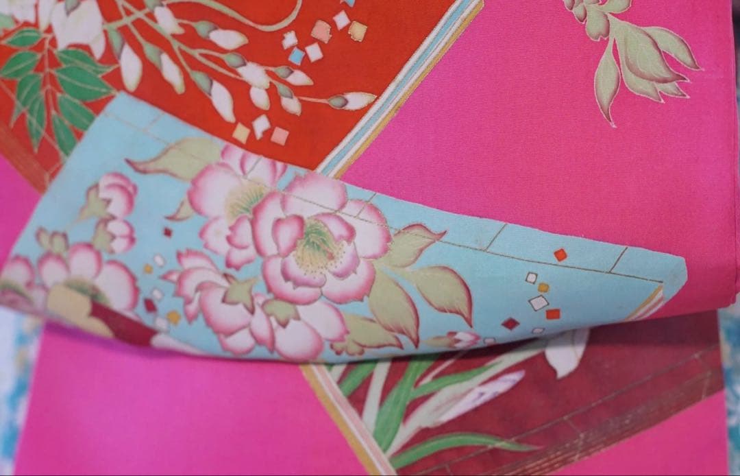 アンティーク名古屋帯　薔薇/菖蒲／藤／読本柄/金彩/染め帯　本　ピンク