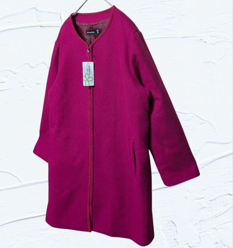 ❤新品❤AS KNOW AS大きいサイズ15号ウール混 丸首ジップコート濃ピンク