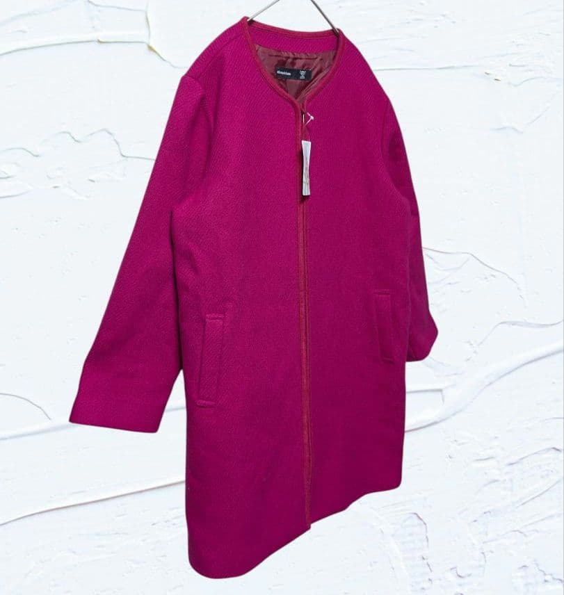 ❤新品❤AS KNOW AS大きいサイズ15号ウール混 丸首ジップコート濃ピンク