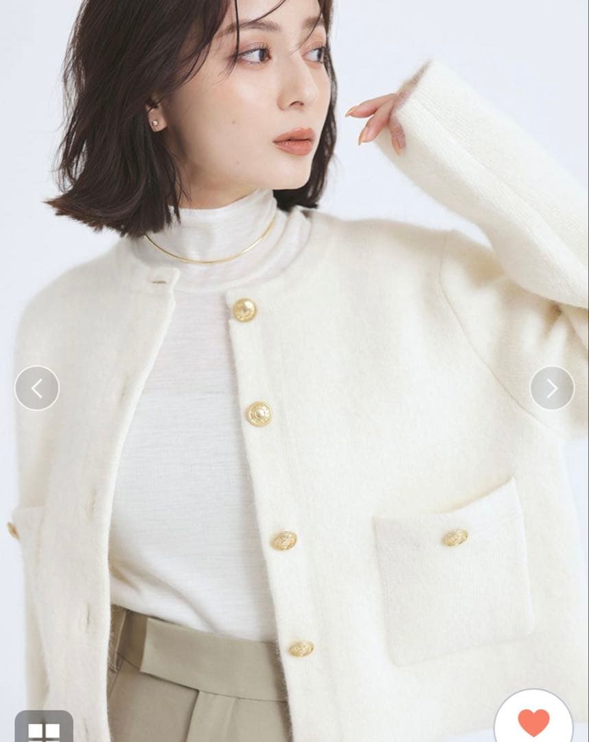 【美品】anuans ラクーンブレンドノーカラーニットジャケット　IVR