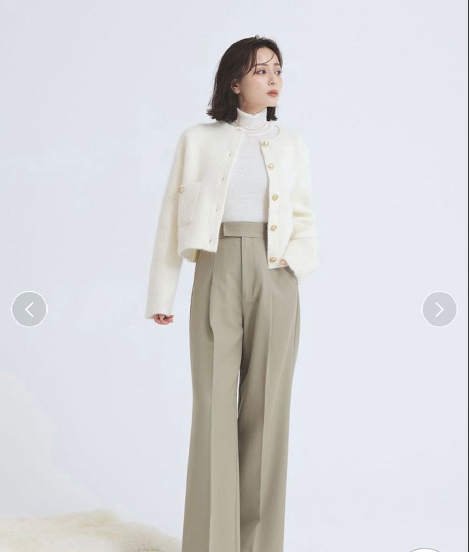 【美品】anuans ラクーンブレンドノーカラーニットジャケット　IVR