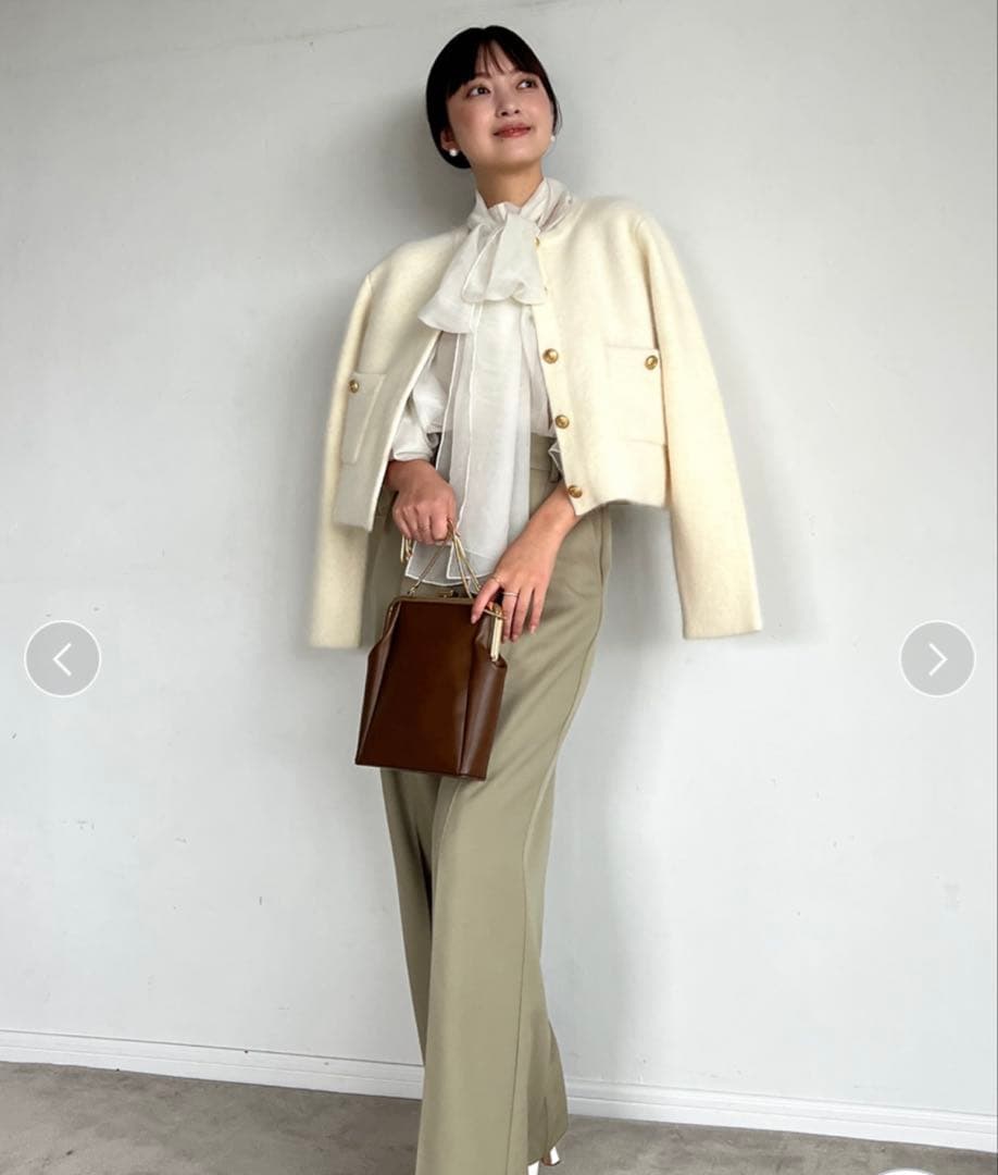 【美品】anuans ラクーンブレンドノーカラーニットジャケット　IVR