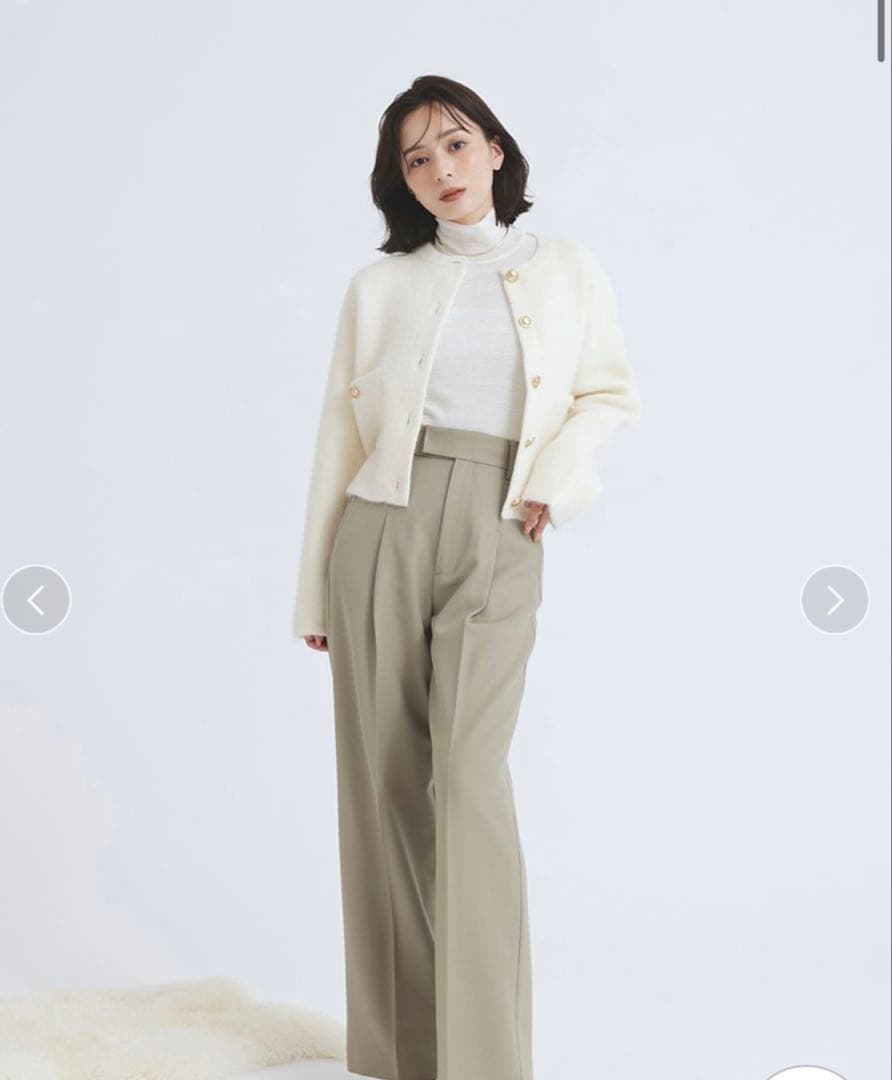 【美品】anuans ラクーンブレンドノーカラーニットジャケット　IVR