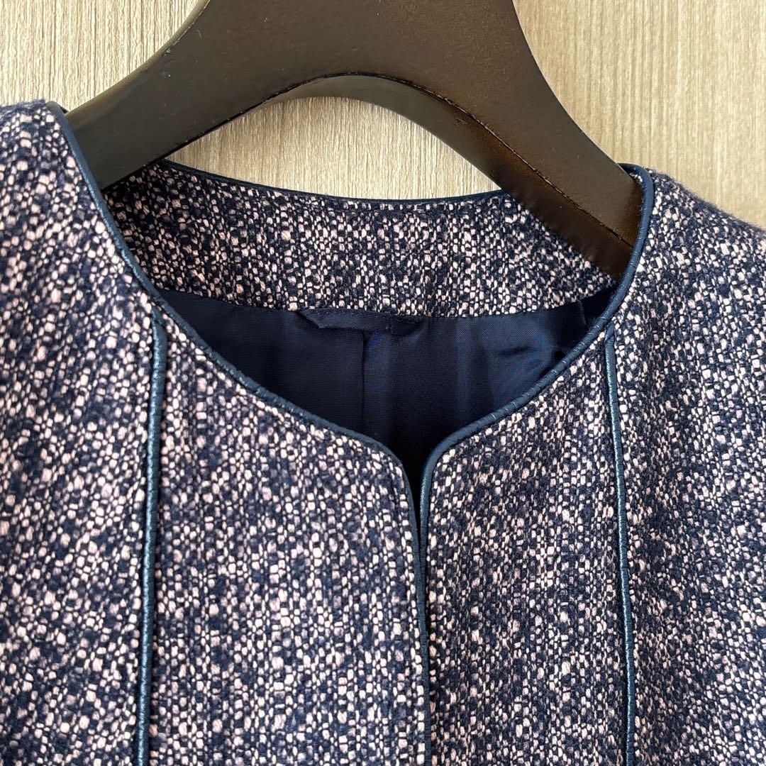 【1134】アナイ　ツィードクルージャケット　濃紺　ピンク　34 小さいサイズ