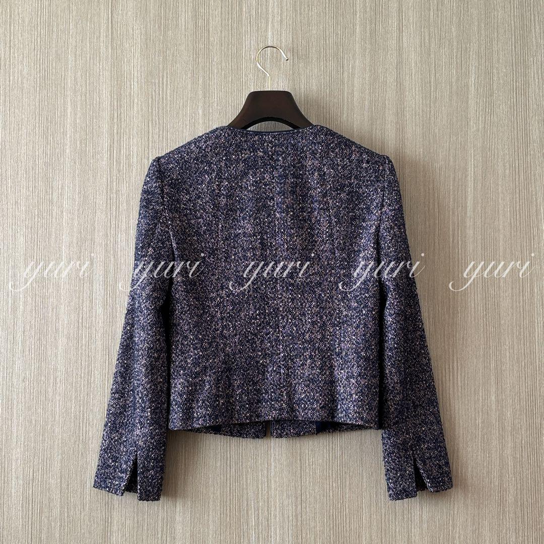 【1134】アナイ　ツィードクルージャケット　濃紺　ピンク　34 小さいサイズ