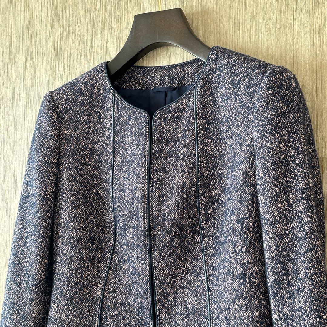 【1134】アナイ　ツィードクルージャケット　濃紺　ピンク　34 小さいサイズ