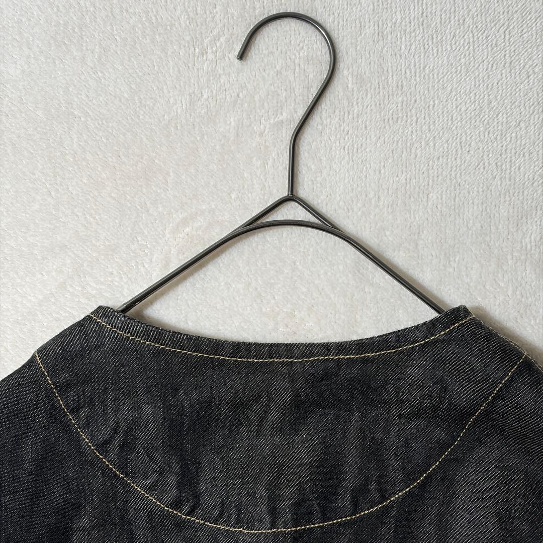 ハンズオブクリエイション　リネン デニム ノーカラージャケット　Gジャン　黒