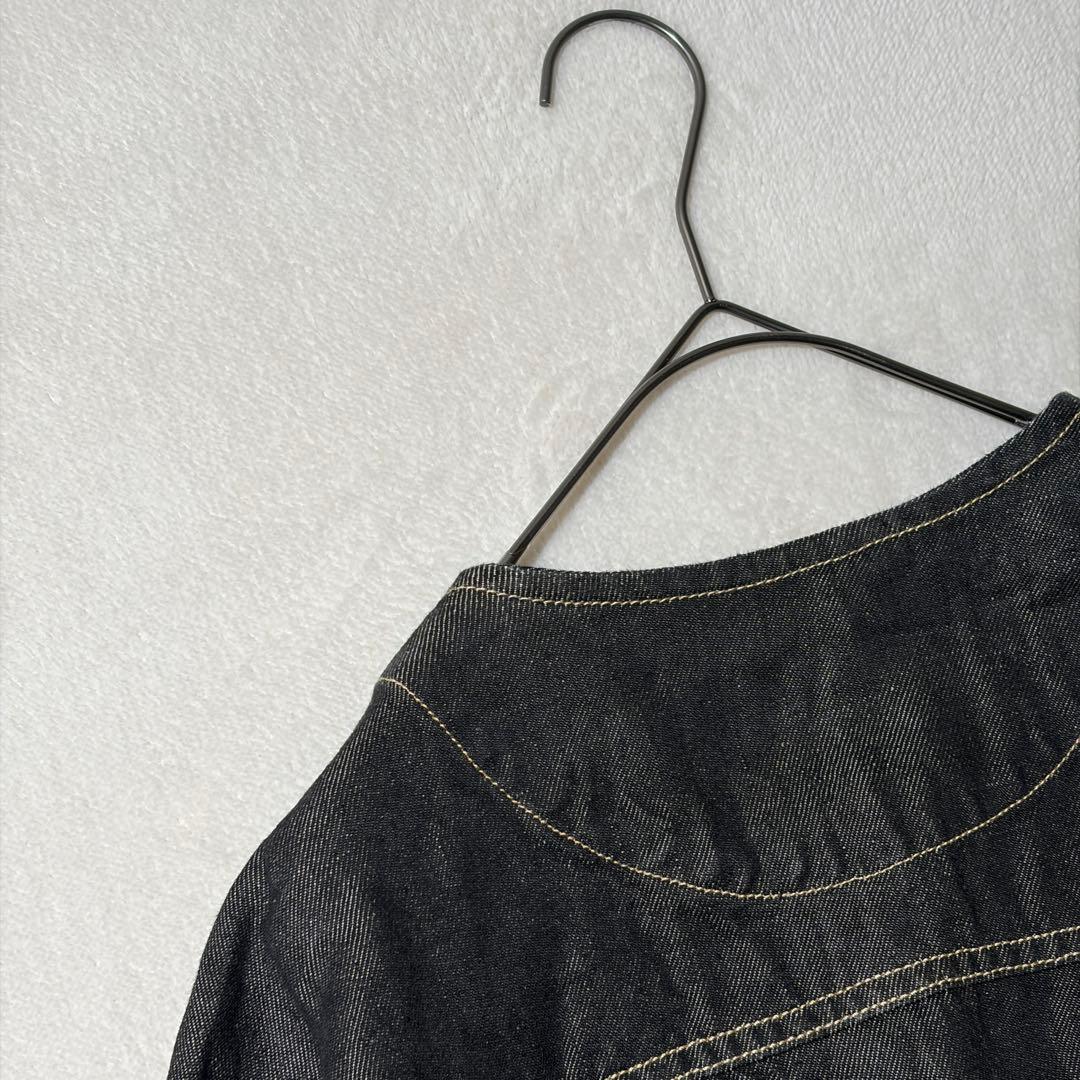 ハンズオブクリエイション　リネン デニム ノーカラージャケット　Gジャン　黒