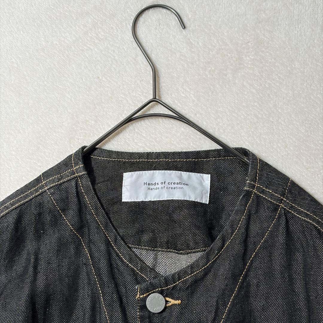 ハンズオブクリエイション　リネン デニム ノーカラージャケット　Gジャン　黒