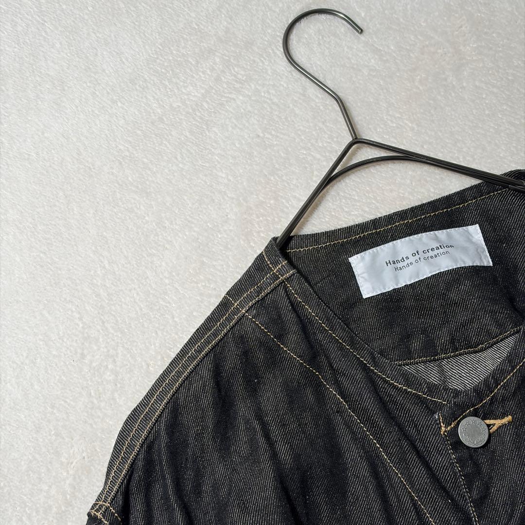 ハンズオブクリエイション　リネン デニム ノーカラージャケット　Gジャン　黒