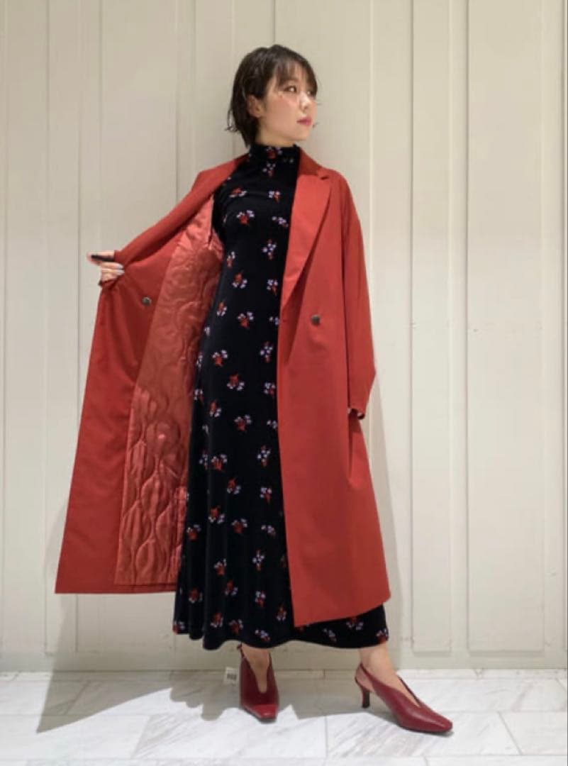 ワンピース Floral Velour Jacquard High Neck Dress