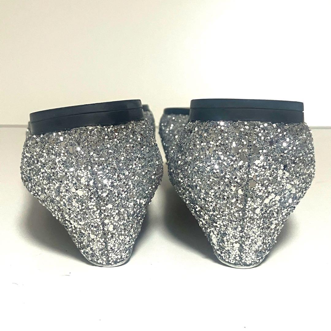 【美品】miumiu ミュウミュウ 24cm ビジュー　フラット　パンプス　銀