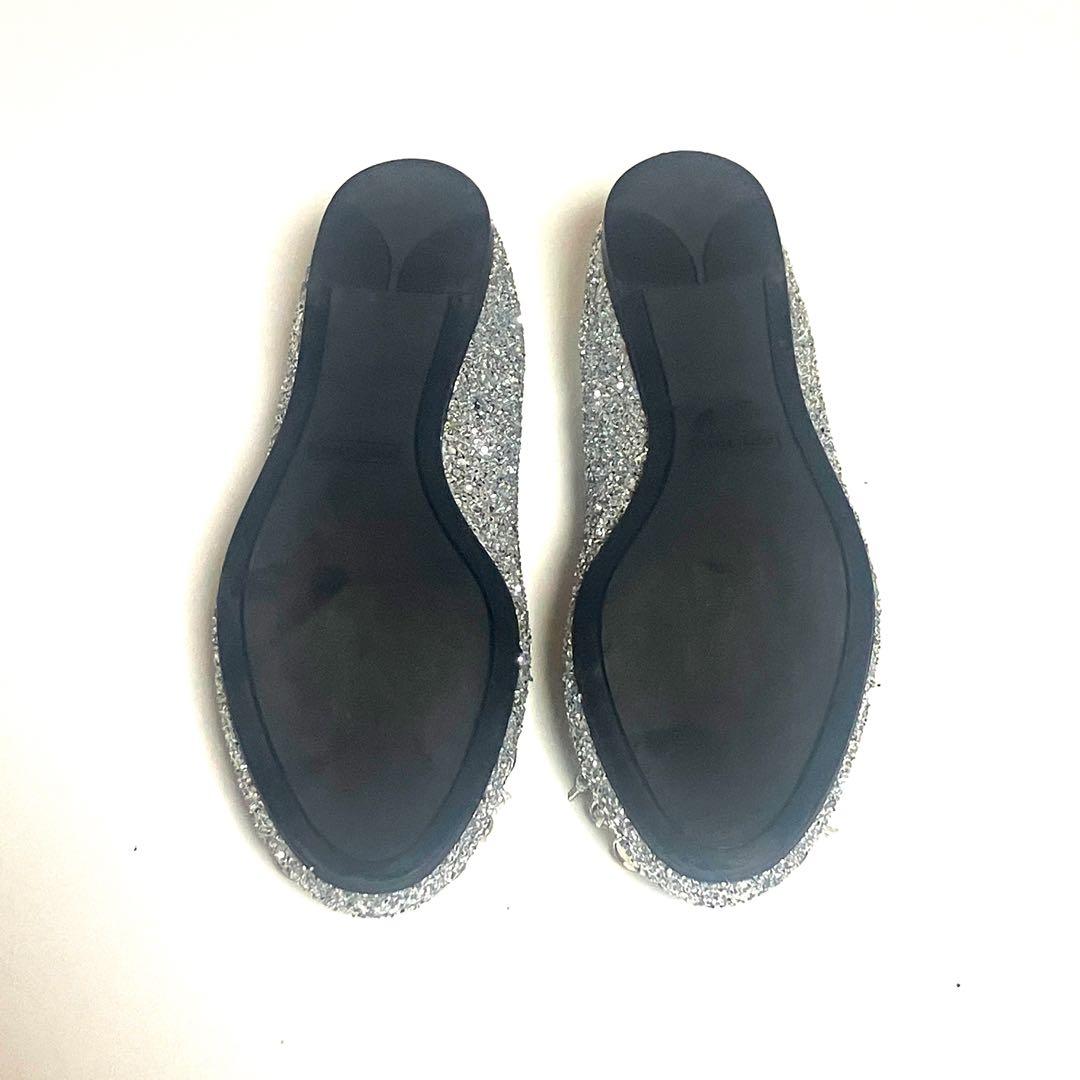 【美品】miumiu ミュウミュウ 24cm ビジュー　フラット　パンプス　銀