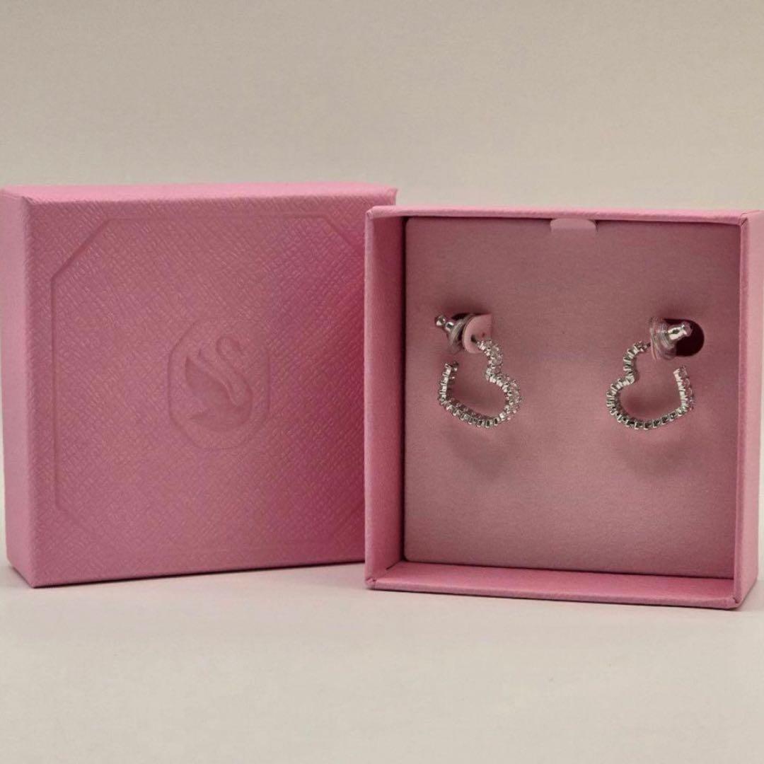 SWAROVSKI ハート フープピアス クリスタル ロジウム シルバー新品同様