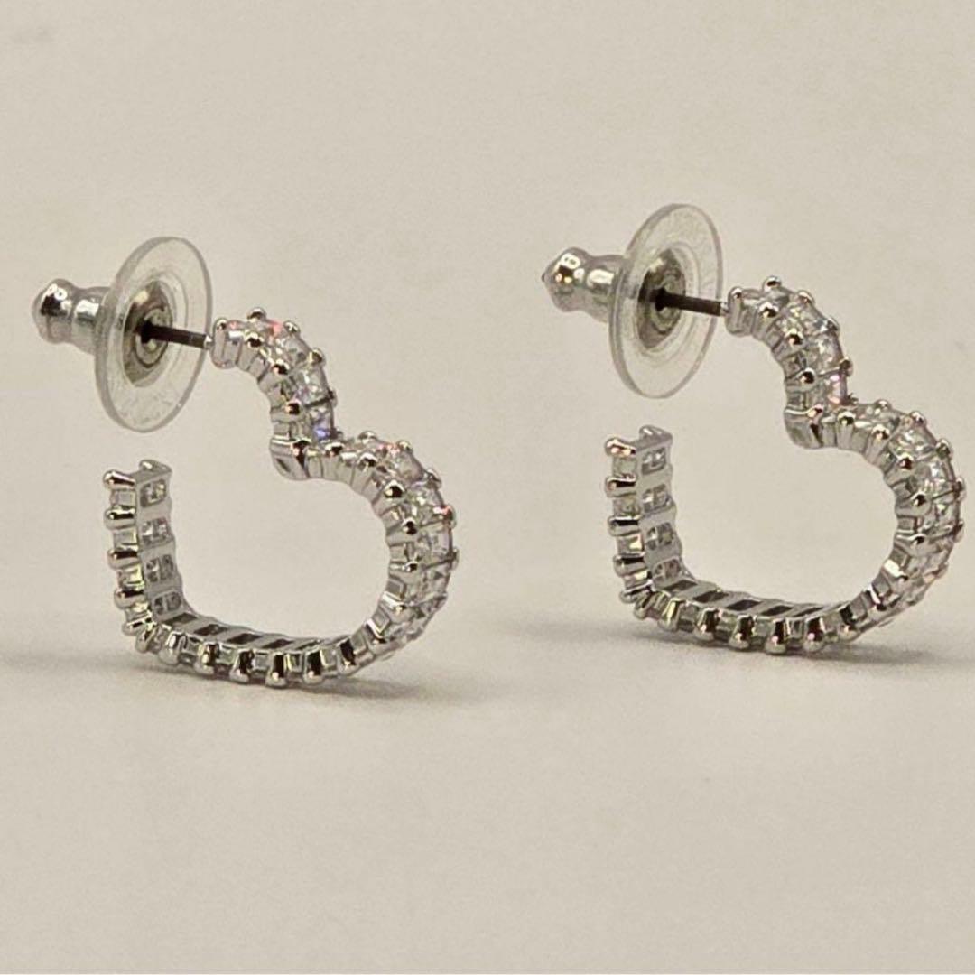 SWAROVSKI ハート フープピアス クリスタル ロジウム シルバー新品同様