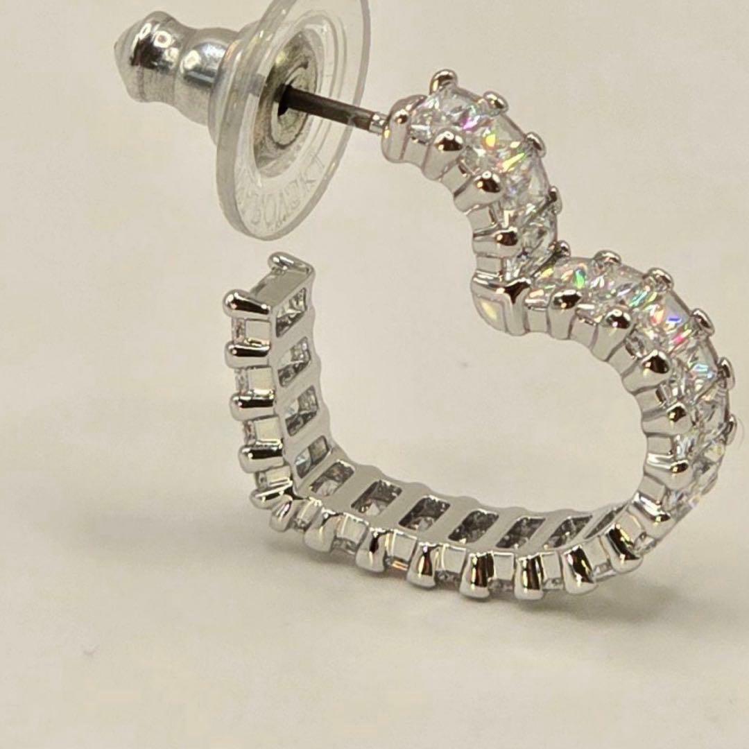 SWAROVSKI ハート フープピアス クリスタル ロジウム シルバー新品同様